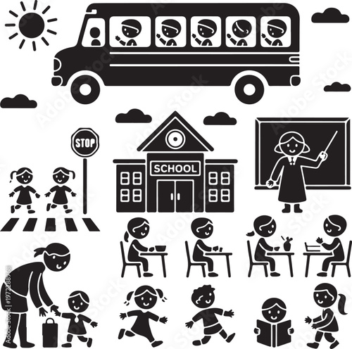 A lively illustration of children’s daily school routine and activities
