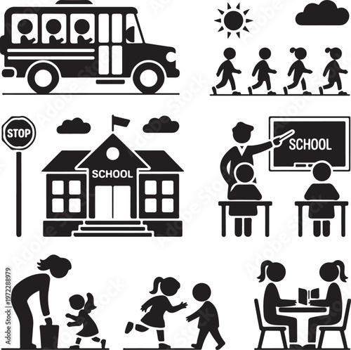 A daily routine of students attending and learning at school