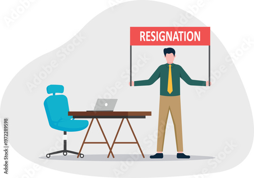 Professional holding a resignation sign in an office