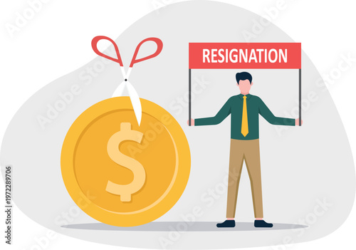 Professional with resignation sign cutting gold coin