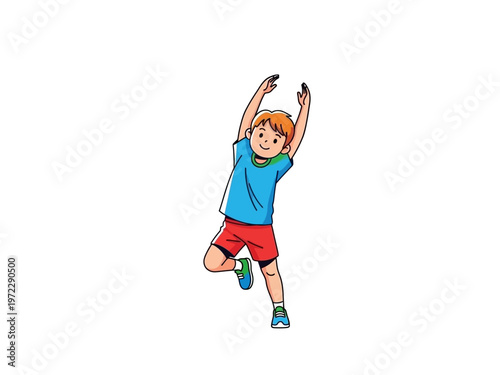 Young boy in athletic wear performing a dance move.