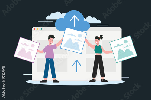 Cloud Image Upload & Media Management Illustration