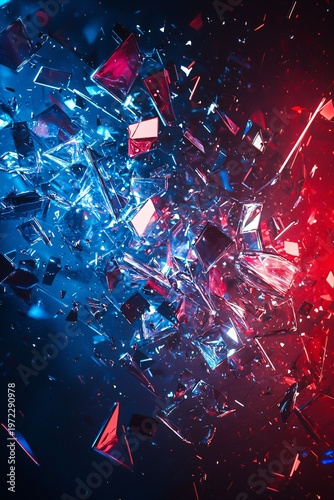 Dynamic Fractured Glass Shards with Blue and Red Lighting Effects