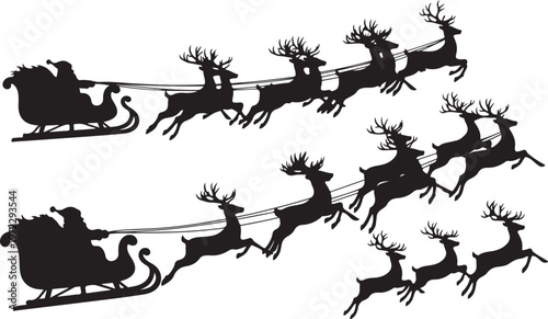 Santa Claus Sleigh Ride with Reindeer Silhouettes in Flight