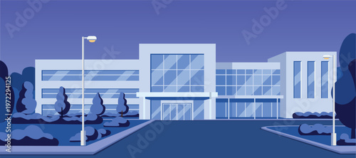 Modern Building Exterior at Night Illustration. Government building night. Capitol building night. Office landscape night