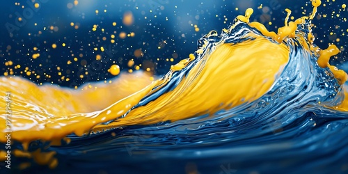Colorful Water Splash with Dynamic Yellow and Blue Abstract Patterns
