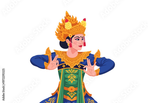 Balinese Dancer in Traditional Costume with Golden Headdress