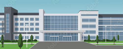 Hospital laboratory building. University building. Modern Hospital or Office Building Exterior Illustration. School or University Building.
