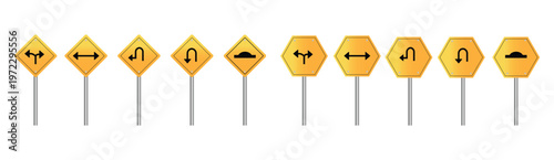 Collection of blank yellow road sign or Empty traffic signs isolated on white background. Signaling plates vector set. Signal road for control traffic collection illustration