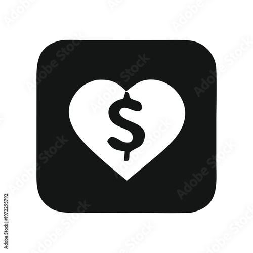 Broken heart symbol with dollar sign representing financial heartbreak or love for money Vector
