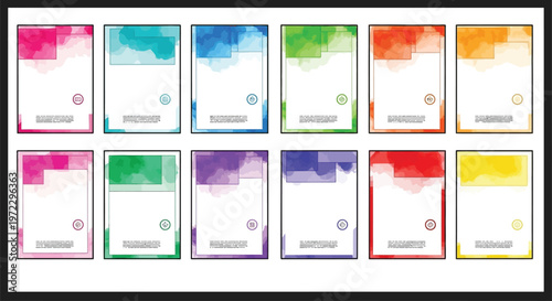 Watercolor Business Card Templates, Colorful ID Cards, Vector Design Elements, 12 Cards
