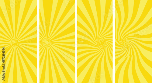 Yellow sunburst patterns, abstract backgrounds, geometric designs, vector graphics