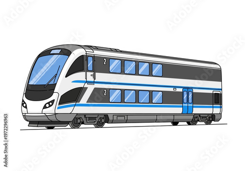 Modern Train with Blue Stripes Illustration.