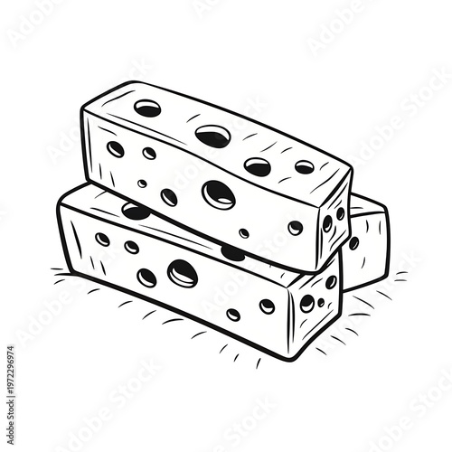 Cheese Cartoon Outline Vector Illustration