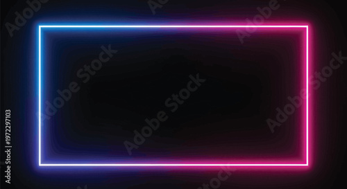 Neon rectangle, glowing border, pink blue, gradient light, vector graphic