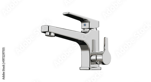 This polished chrome kitchen faucet features a sleek modern design and a reflective metallic finish isolated against a pristine and minimalist white background.