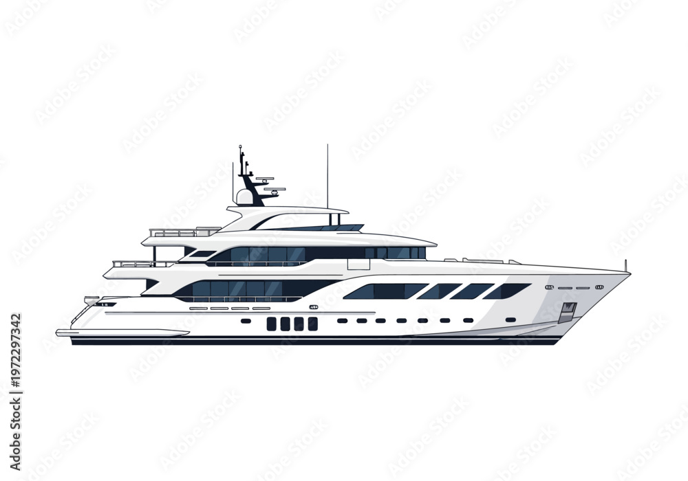 Fototapeta premium Luxury Yacht Side View Illustration.