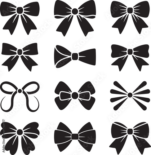 Collection of twelve elegant bow designs in black and white variations