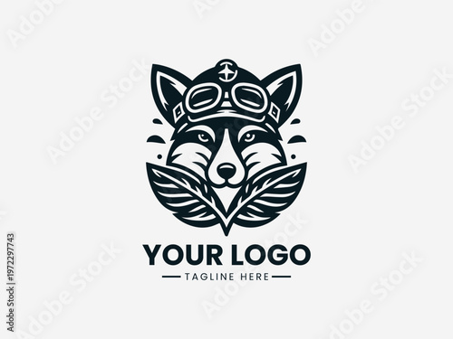 Fox Pilot Leaf black vector logo white background