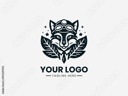 Fox Pilot Leaf black vector logo white background