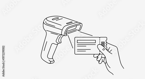 Barcode scanner, handheld reader, scanning card, payment technology isolated on White Background