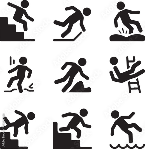 Common household and outdoor accident scenarios involving falls