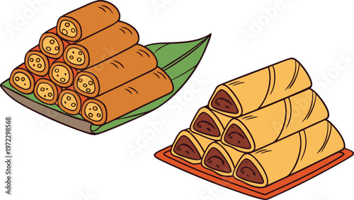 vector illustration sauces and spring rolls.