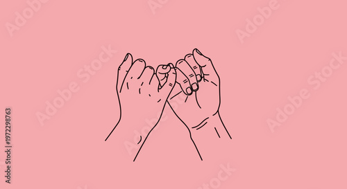 Minimalist line art hands, breaking free, pink background, vector illustration, symbolizing empowerment isolated on White Background