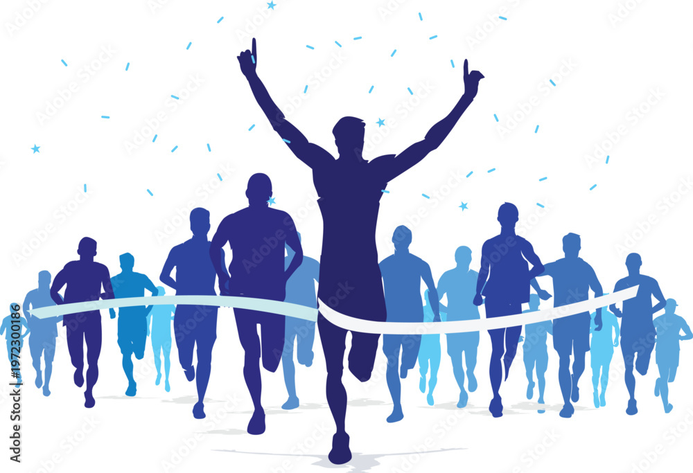 Fototapeta premium Great elegant vector editable blue finish line marathon runners poster background design for your digital and print 