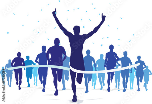 Great elegant vector editable blue finish line marathon runners poster background design for your digital and print	