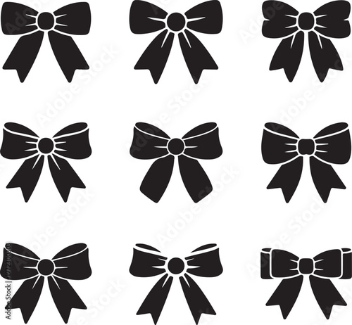 Nine stylish black bow designs arranged in a neat three-by-three grid pattern
