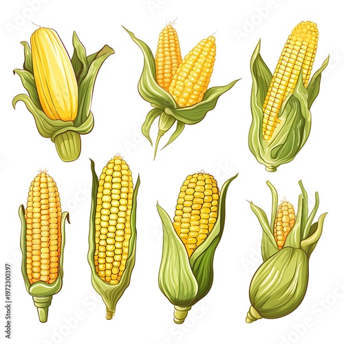 Detailed Corn Cob Line Art Vector