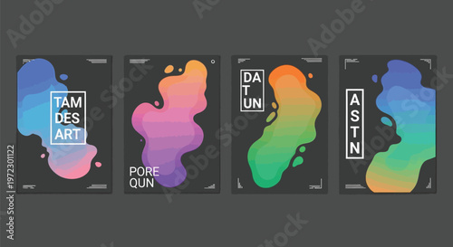 A collection of four modern poster designs featuring abstract liquid shapes with vibrant gradients Vector