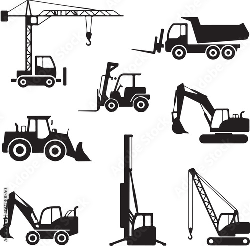 Assorted heavy machinery and construction equipment illustrations