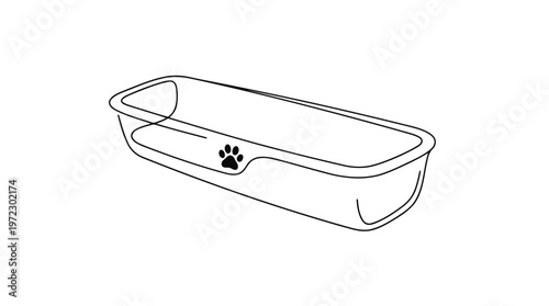 Animal Water Trough With Paw Print Single Continuous Line Drawing Minimalist Monoline Farm Vector Illustration