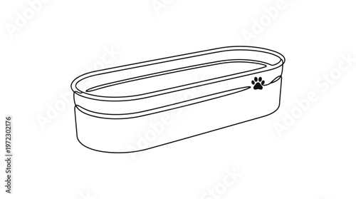 Animal Water Trough With Paw Print Single Continuous Line Drawing Minimalist Monoline Farm Vector Illustration