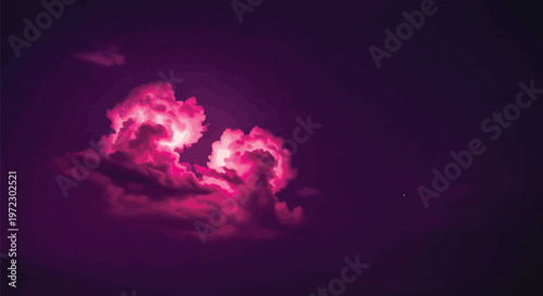 A vibrant and dramatic cloud formation glowing with intense magenta and bright pink light at dusk Vector