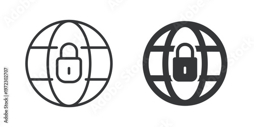 Global Network Security thin line and solid icon. Multi series icon. Web minimal icon