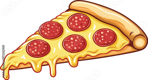 A high-quality vector illustration of a single slice of pepperoni pizza.