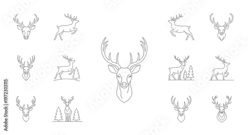 Deer Antlers Line Drawings Collection.