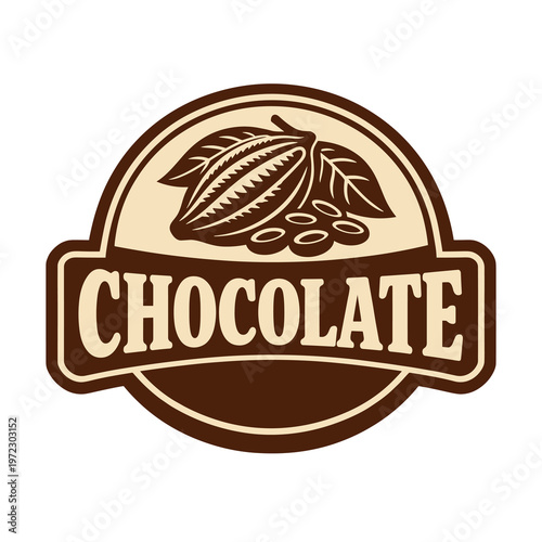 Vintage Chocolate Logo with Cocoa Pod and Beans, Retro Brown Badge Emblem Vector Illustration