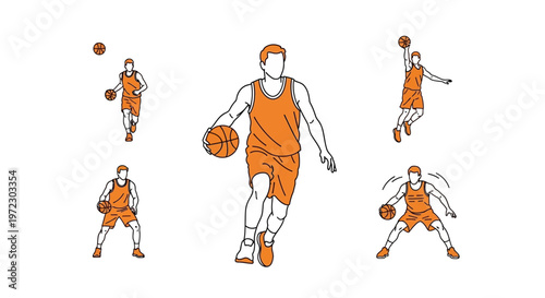 Man playing basketball with orange ball.