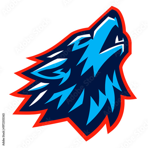 Fierce Howling Blue Wolf Head Mascot Logo – Modern Bold Flat Vector Illustration