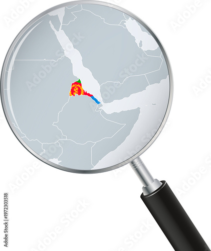 Obraz na plátně Eritrea Map Under Magnifying Glass with National Flag