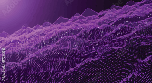 Abstract digital landscape featuring deep purple waves creating a textured mountain terrain view Vector