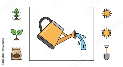 Yellow Watering Can Pouring Water.