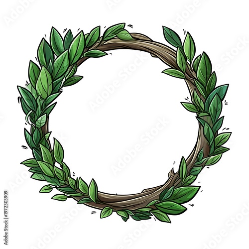 Elegant Leafy Frame Cartoon Vector Illustration