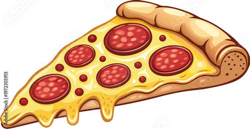 A high-quality vector illustration of a single slice of pepperoni pizza.