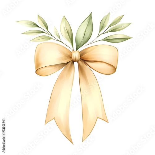 Elegant Natural Color Ribbon Watercolor Illustration