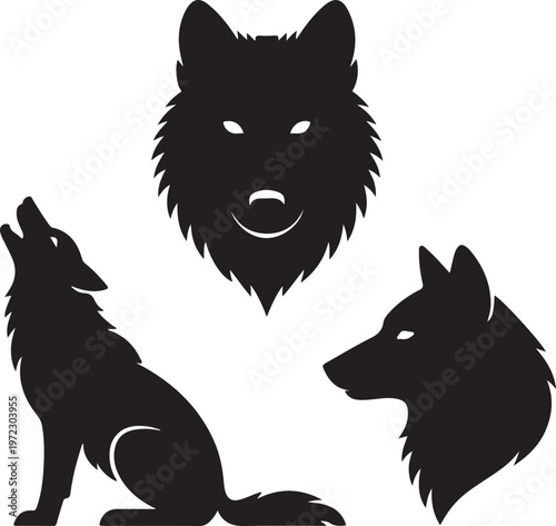 Mysterious trio of wolves in a striking black silhouette composition